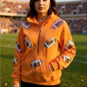Orange Football Print Hoodie